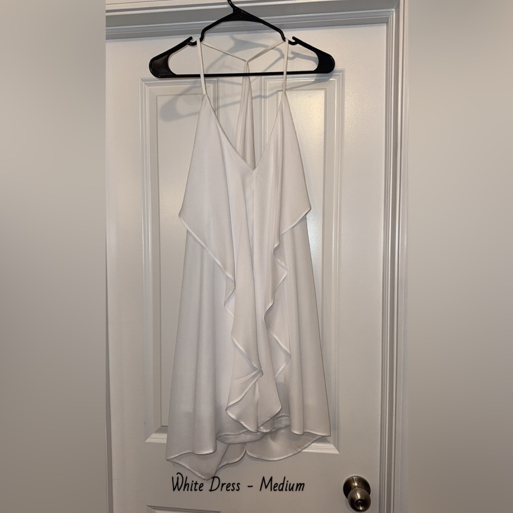 White Asymmetrical Ruffled Halter Sundress